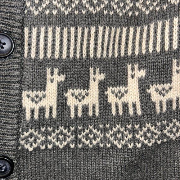 tea KIDS designer gray cream Fair Isle Alpaca llama shawl neck sweater L… - Picture 3 of 5